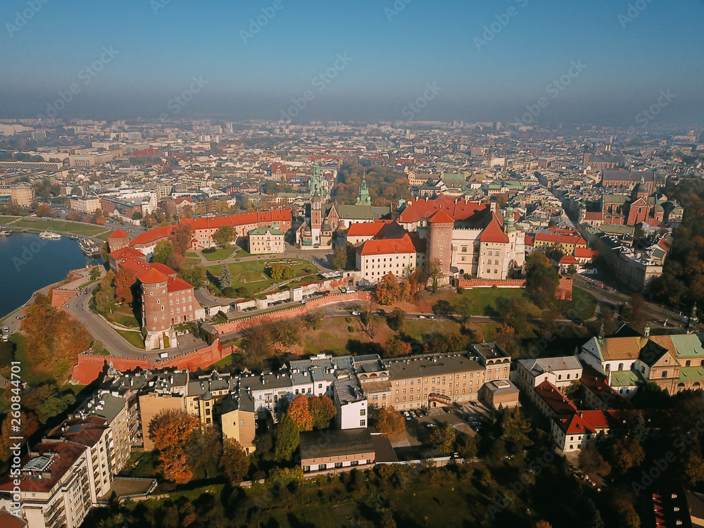 Aerial View of Krakow, Wawel, Royal Castle, Poland,