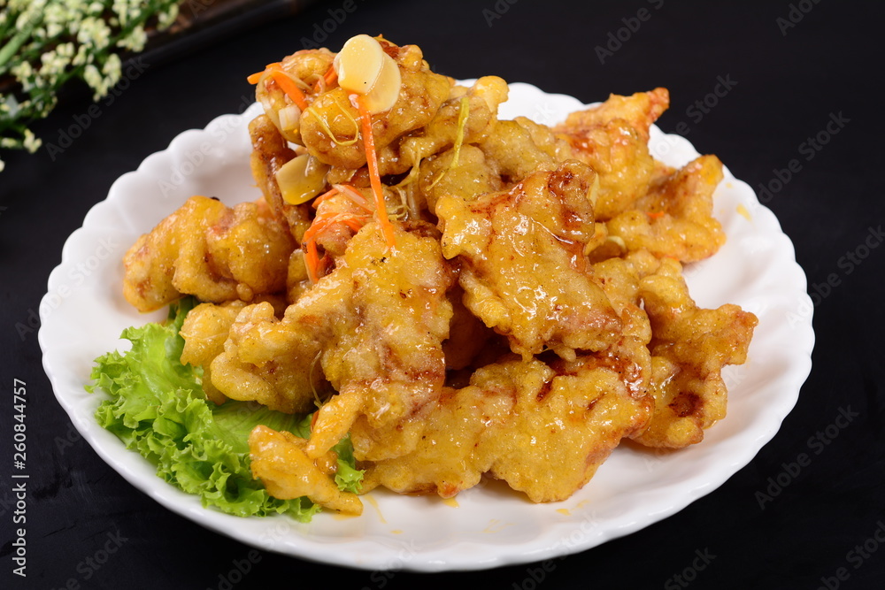 fried chicken with rice and vegetables on white plate fried chicken with rice and vegetables on white plate