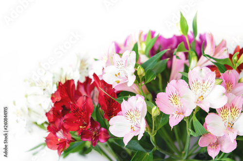 Closeup of pink alstroemeria flowers bouquet