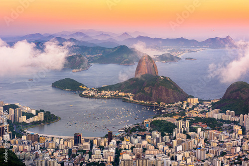 The mountain Sugarloaf and Botafogo in Rio de Janeiro at sunset, Brazil photo