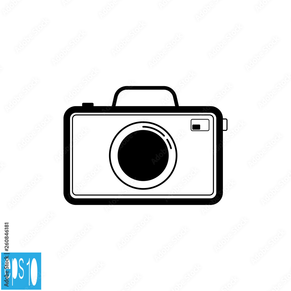 Black color photo camera icon, black thin line - vector illustration Black color photo camera icon, black thin line - vector illustration