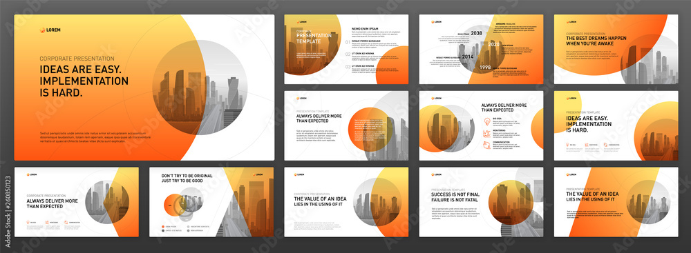 Business presentation powerpoint templates set. Use for presentation background, brochure design, website slider, landing page, annual report, company profile. - obrazy, fototapety, plakaty 