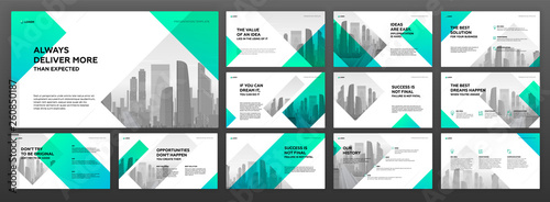 Business powerpoint presentation templates set. Use for modern keynote presentation background, horizontal brochure design, website slider, landing page layout, annual report cover, company profile.