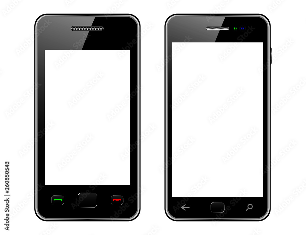 Black smartphone with glare on the screen on isolated background. The layout of the phone . Isolated Vector Illustration Black smartphone with glare on the screen on isolated background. The layout of the phone . Isolated Vector Illustration