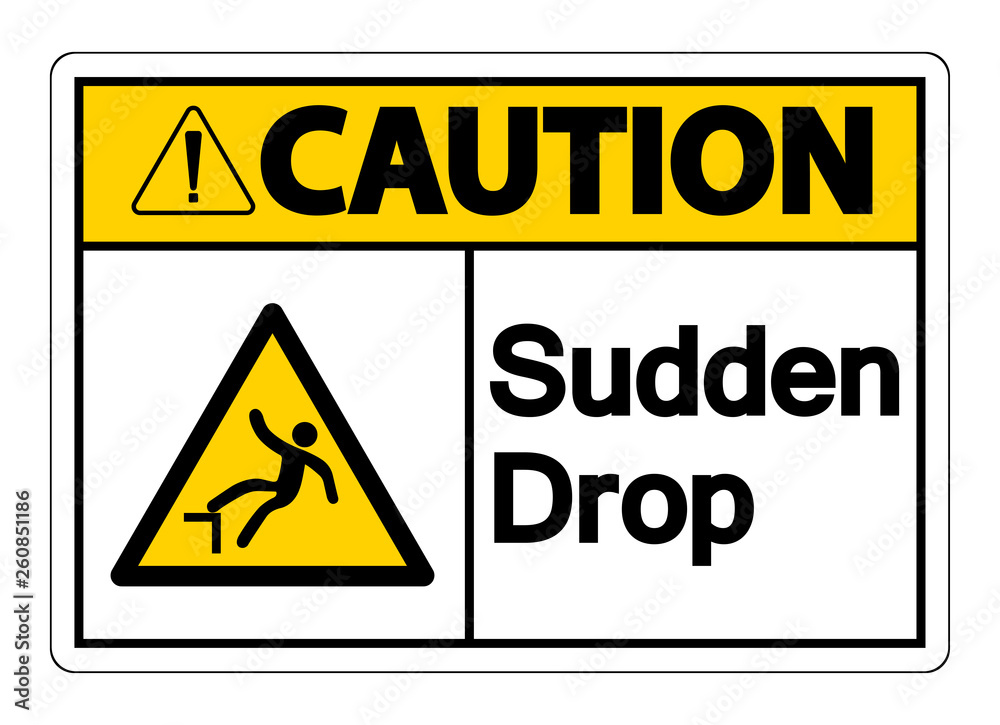 Caution Sudden Drop Symbol Sign On White Background,Vector Illustration