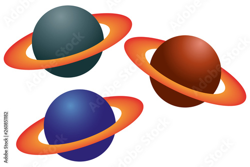 Tres planetas con anillos.