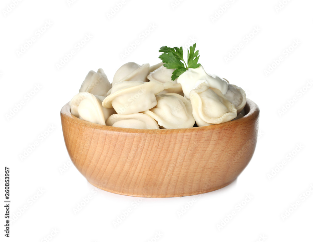 Bowl with tasty dumplings isolated on white Bowl with tasty dumplings isolated on white