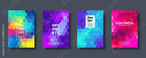 Hexagonal polygonal abstract background. Colorful triangle gradient design. Low poly hexagon shape banner. Vector illustration.