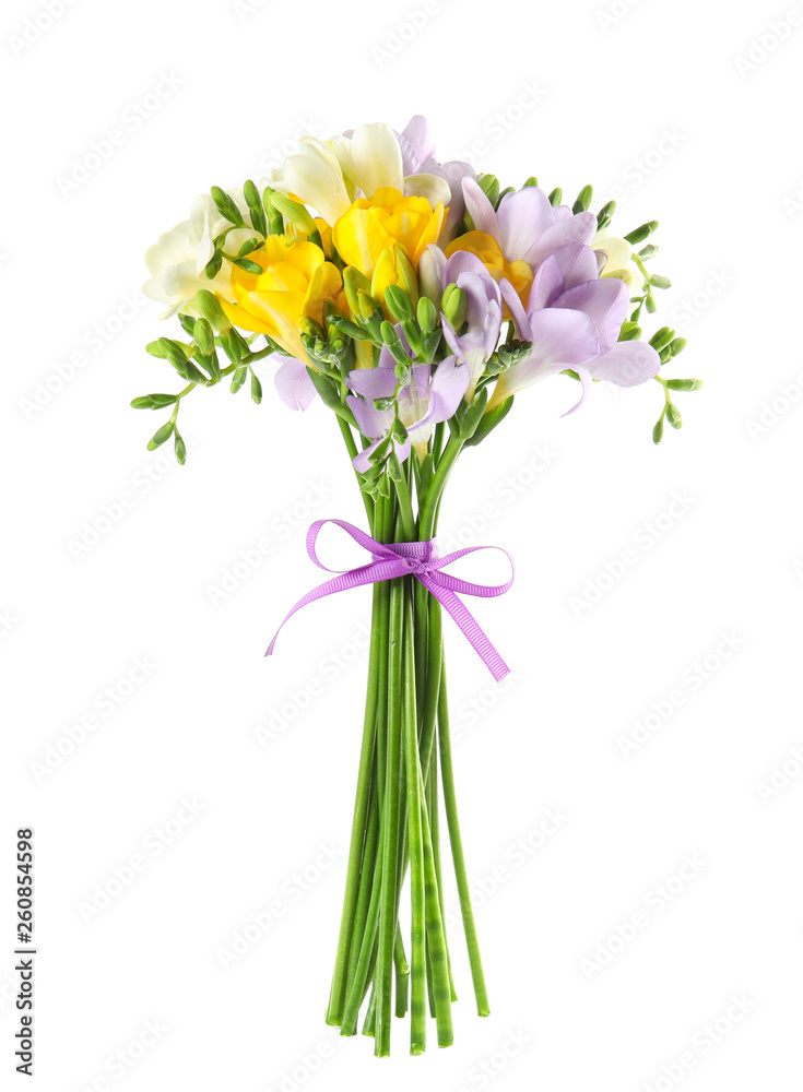 Bouquet of fresh freesia flowers isolated on white