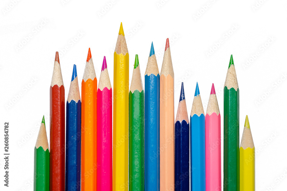 Close up color pencils isolated on white background. Close up color pencils isolated on white background.