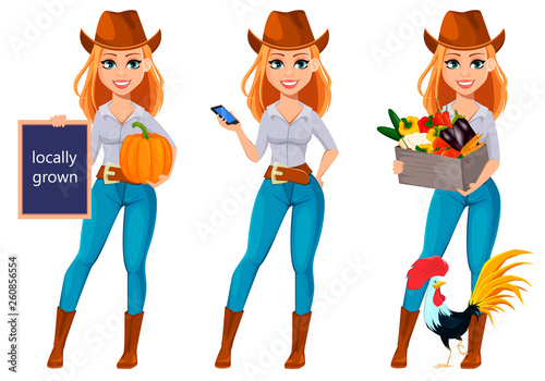 Young pretty farmer woman in cowboy hat
