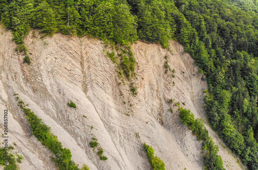 mountain hills and forest on the background of blue sky in the Carpathians, Ukraine