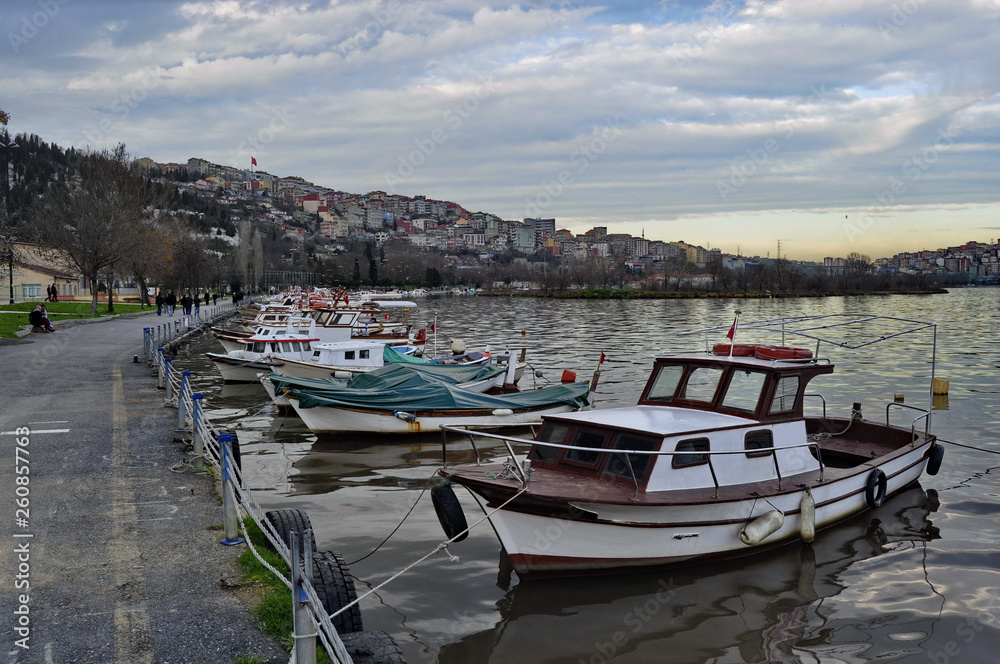 Boats in the harbor in Istanbul, Turkey