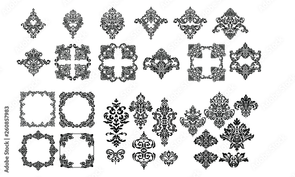 Oriental vector damask patterns for greeting cards and wedding invitations. Oriental vector damask patterns for greeting cards and wedding invitations.
