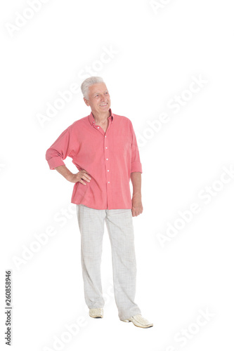 Portrait of happy senior man posing isolated on white background