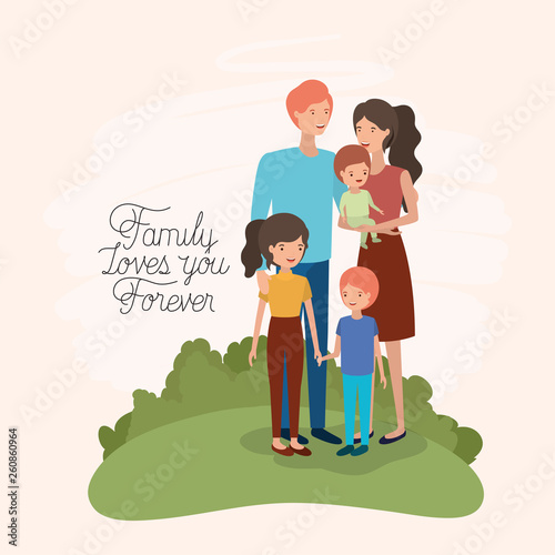 family day card with parents and kids in the field