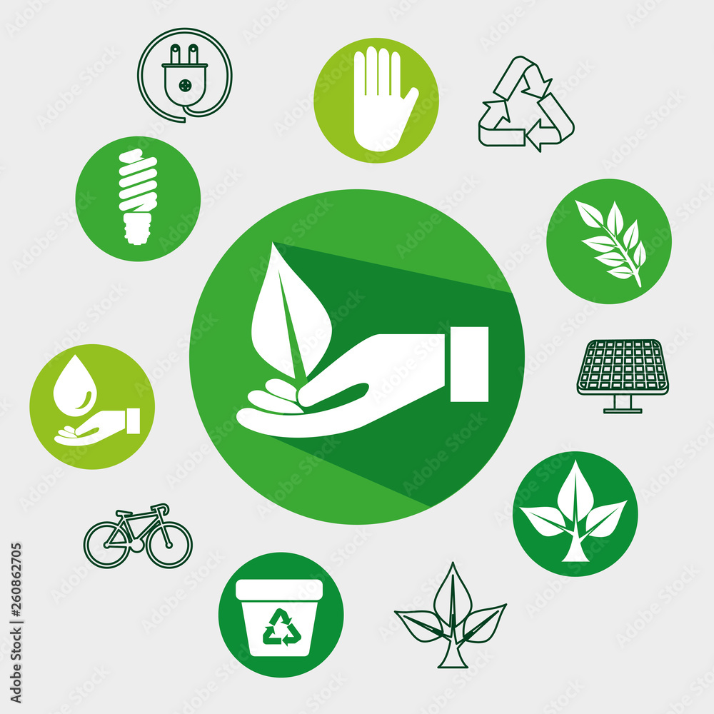 label with leaf and hand to ecology protection label with leaf and hand to ecology protection