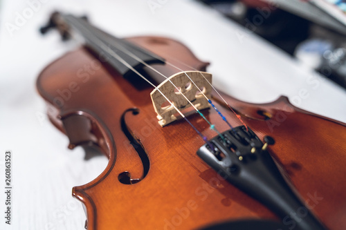 Close up on the violin musical instrument