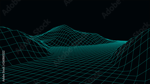 3d technology vector illustration. Abstraction. Landscape design of mountains.
