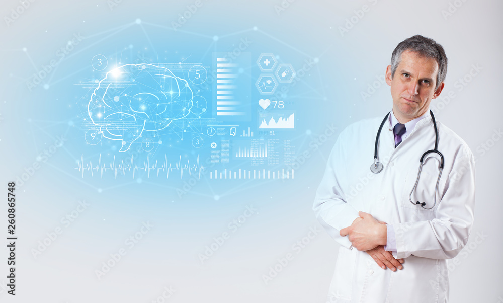 Middle aged neurologist showing the test result
Middle aged neurologist showing the test result