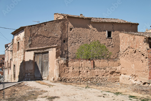 Traditional old adobe house in Roa de Duero, village in the province of Burgos, Spain
