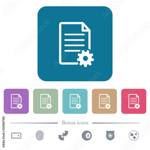Document setup flat icons on color rounded square backgrounds