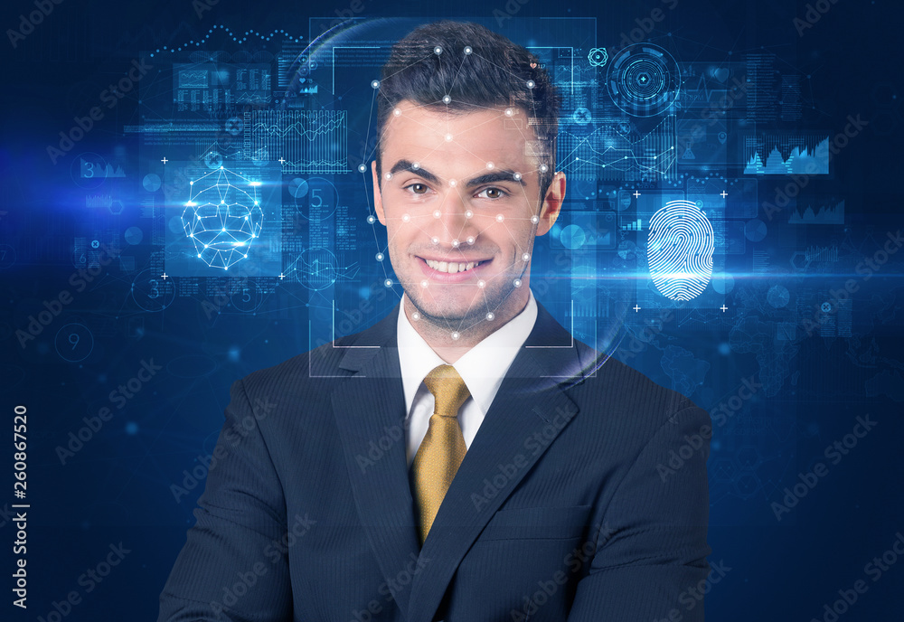Biometric verification -  face and fingerprint detection concept