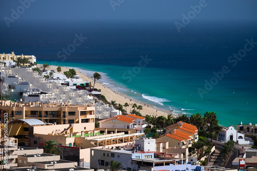 Aerial view on the beach Morro Jable, Fuerteventura.