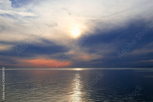 Beautiful sunset over the steel grey Baltic Sea in Denmark.