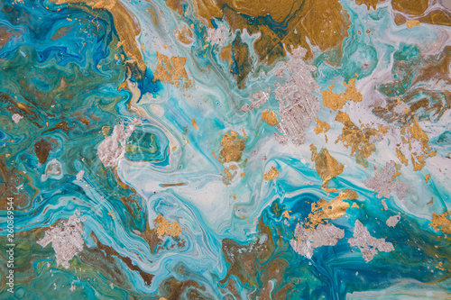 Super fluid abstraction oil painting background of turquoise abstract ocean on big canvas.
