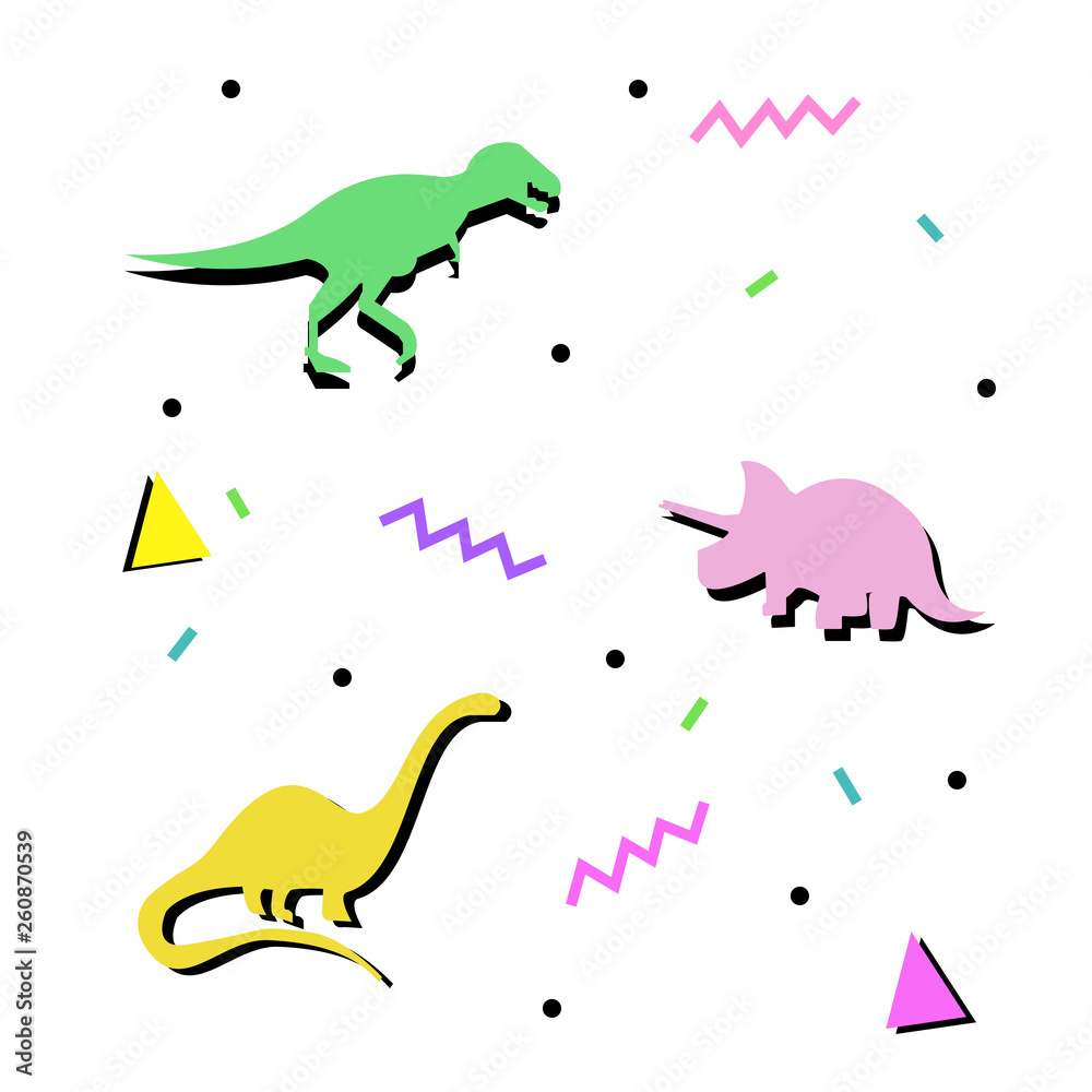 Dinosaurs 80s aesthetic, background, pattern vector, colors Stock Vector |  Adobe Stock