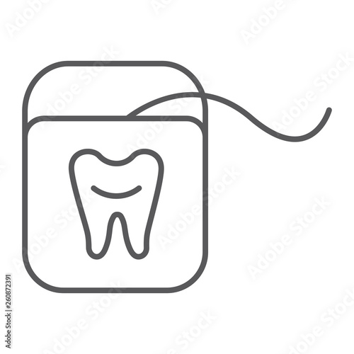 Dental floss thin line icon, dentist and dentistry, tooth care sign, vector graphics, a linear pattern on a white background.