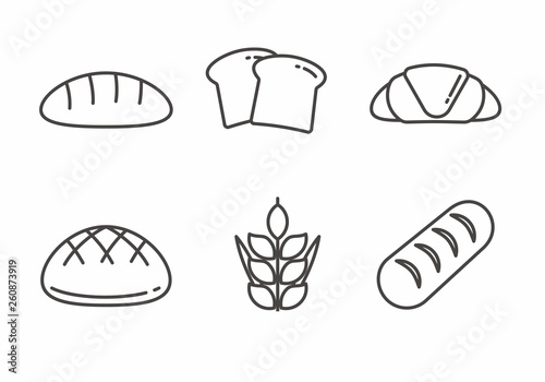 Set of bread icon with outline design. Bread vector illustration 