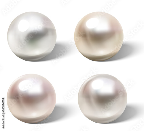 Realistic different colors pearls set.