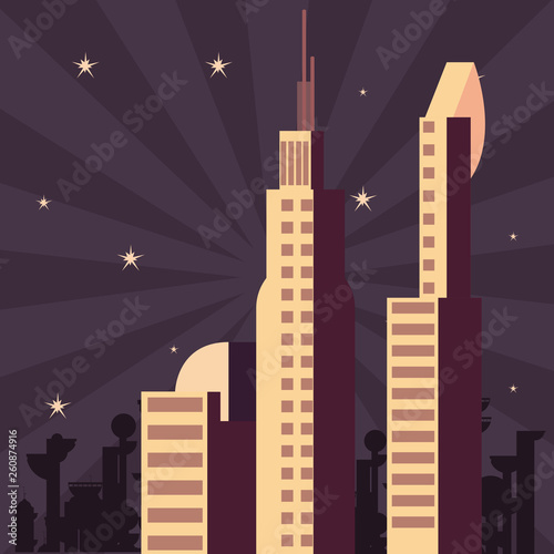 futuristic city urban space night