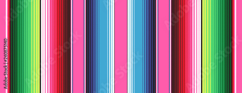 Pink Blue Green Mexican Blanket Serape Stripes Seamless Vector Pattern. Rug Texture with Threads. Background for Cinco de Mayo Party Decor or Mexican Food Restaurant Menu. Pattern Tile Swatch Included