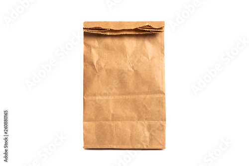 Brown paper bag isolated on white background.