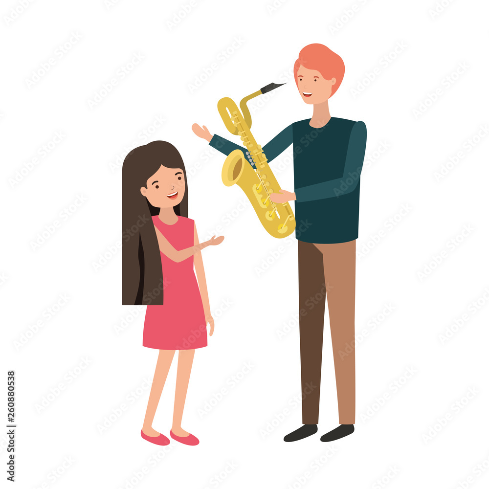 man with daughter and saxophone character man with daughter and saxophone character