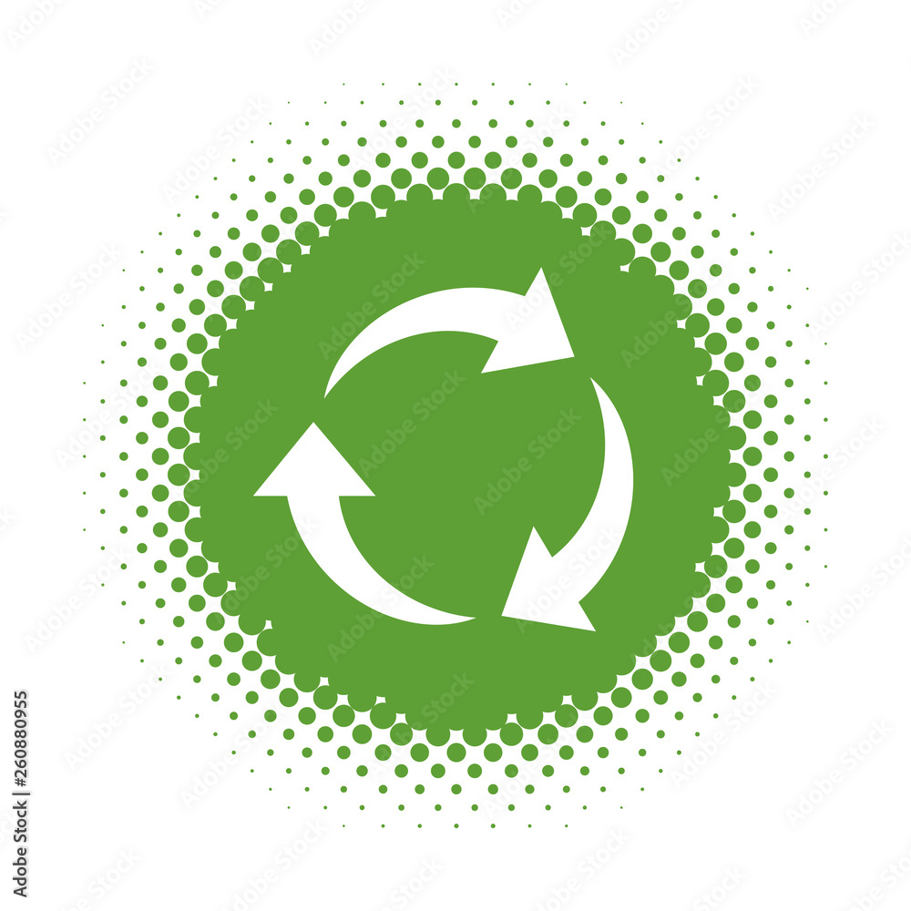 Recycling symbol on halftone round shape Recycling symbol on halftone round shape
