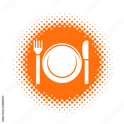 Cutlery icon on halftone round shape