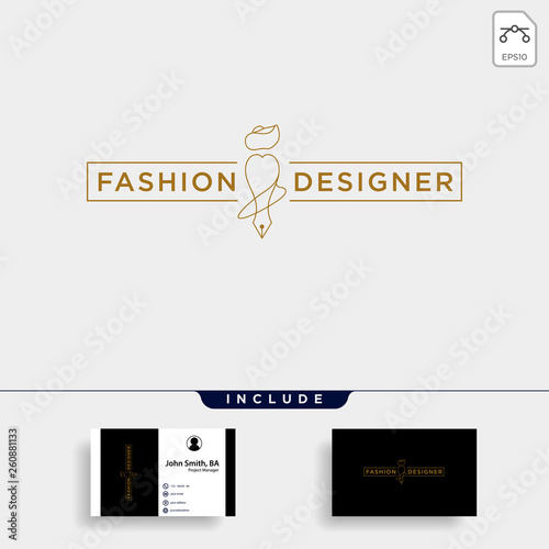 fashion writer or designer in simple line logo template vector illustration icon element