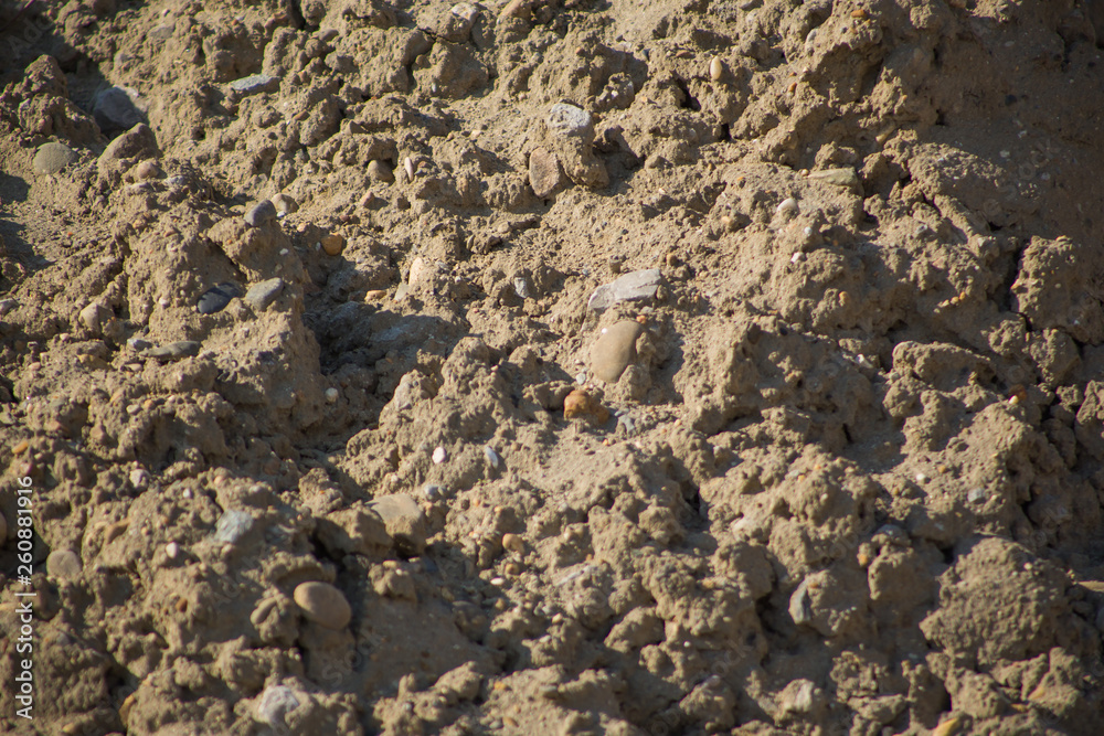 Textured background of beige sand and fine stone gravel. Texture