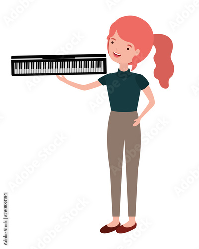 young woman with piano keyboard character