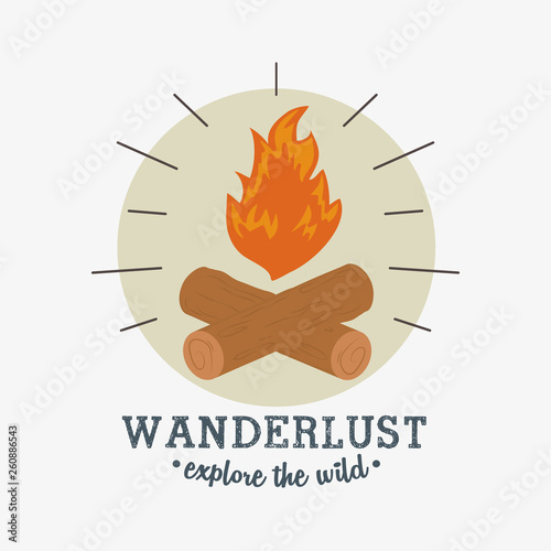 wanderlust label with campfire scene