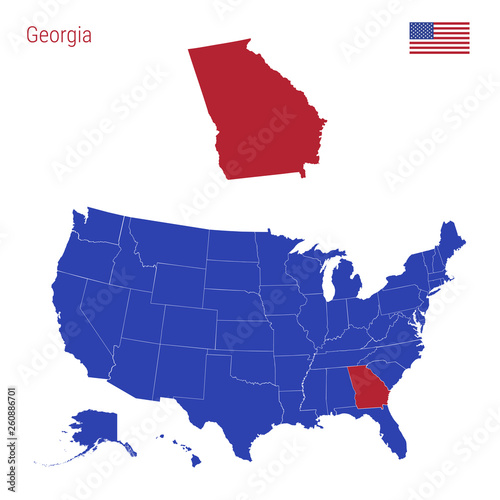 The State of Georgia is Highlighted in Red. Vector Map of the United States Divided into Separate States. photo