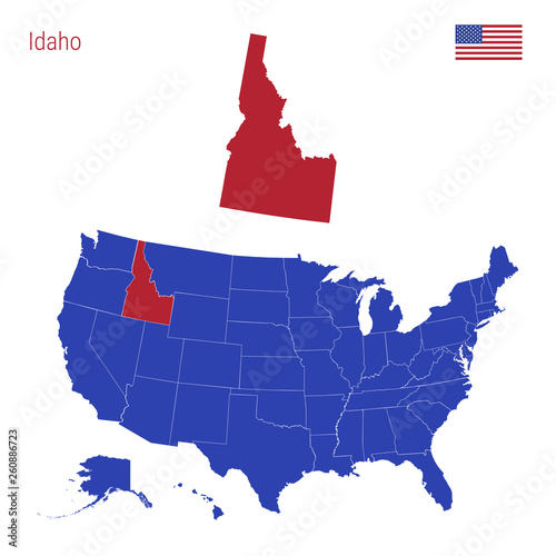 The State of Idaho is Highlighted in Red. Vector Map of the United States Divided into Separate States. photo