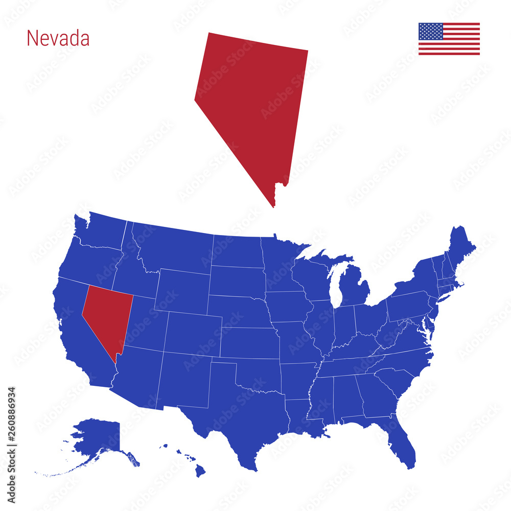Fototapeta premium The State of Nevada is Highlighted in Red. Vector Map of the United States Divided into Separate States.