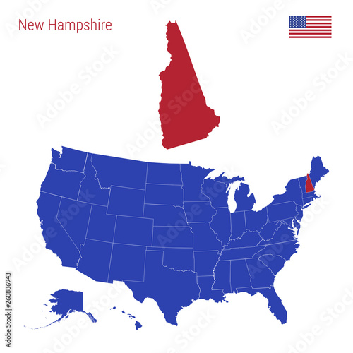 The State of New Hampshire is Highlighted in Red. Vector Map of the United States Divided into Separate States. photo
