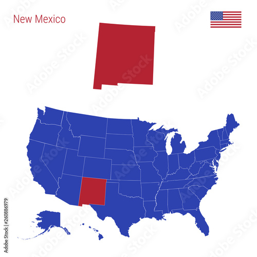 The State of New Mexico is Highlighted in Red. Vector Map of the United States Divided into Separate States. photo