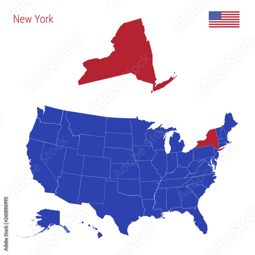 The State of New York is Highlighted in Red. Vector Map of the United States Divided into Separate States. photo